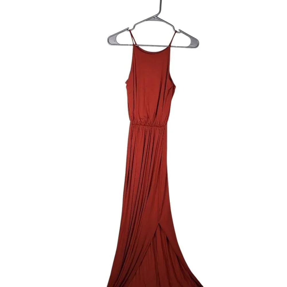 NWT Lush Spaghetti‎ Strap Blouson Jersey Maxi Dress Tandoori Spice Rust Small
